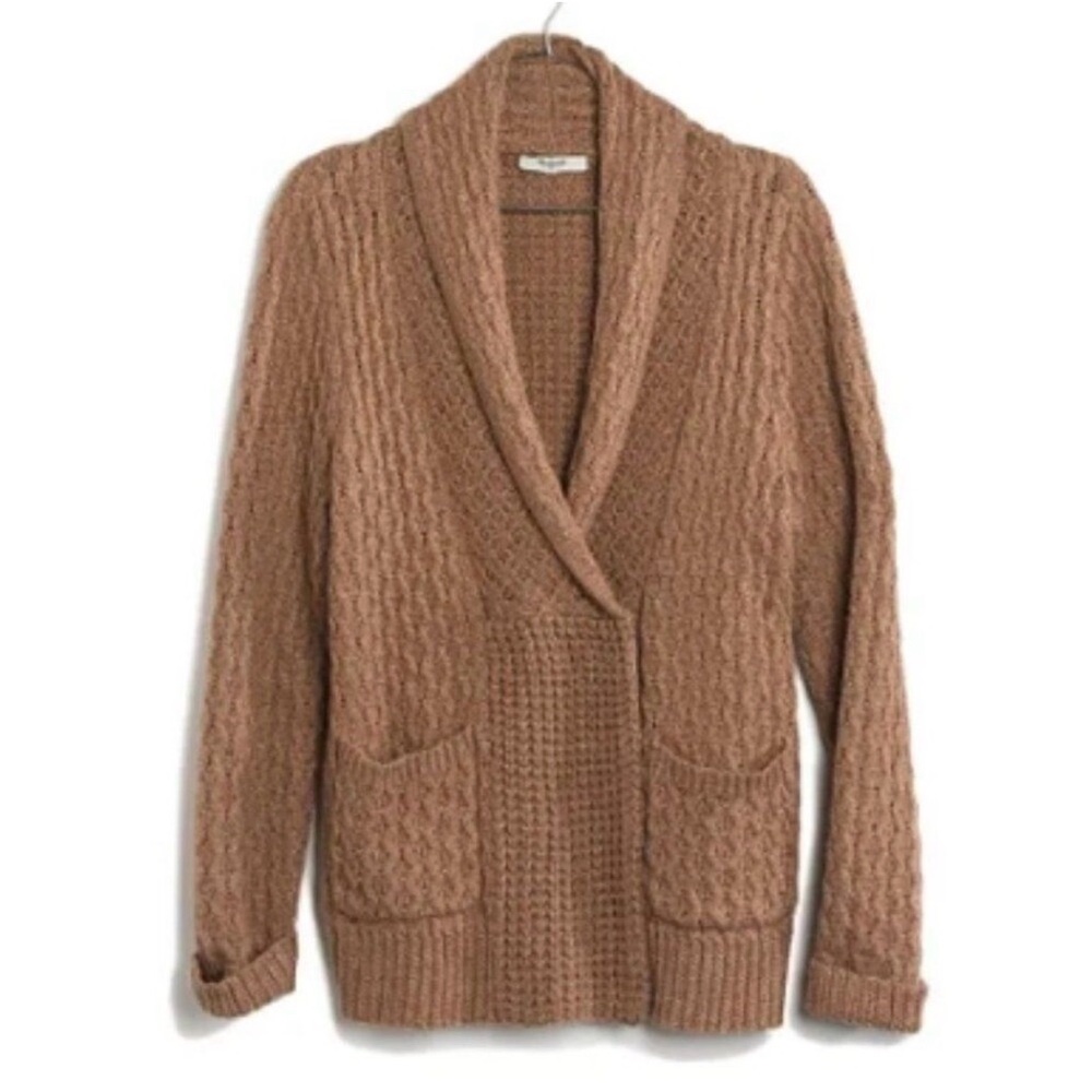 Madewell Brown Cable Knit Shawl-Collar Snap Cardigan Sweater‎